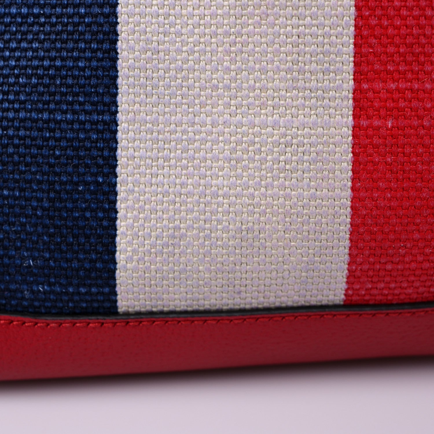 Gucci Canvas Calfskin Sylvie Stripe Logo Mens Tote Red White Blue 11 of 11