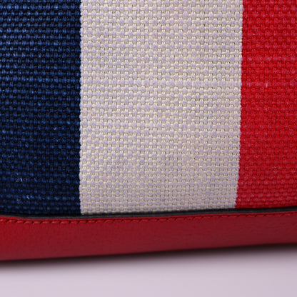 Gucci Canvas Calfskin Sylvie Stripe Logo Mens Tote Red White Blue 11 of 11