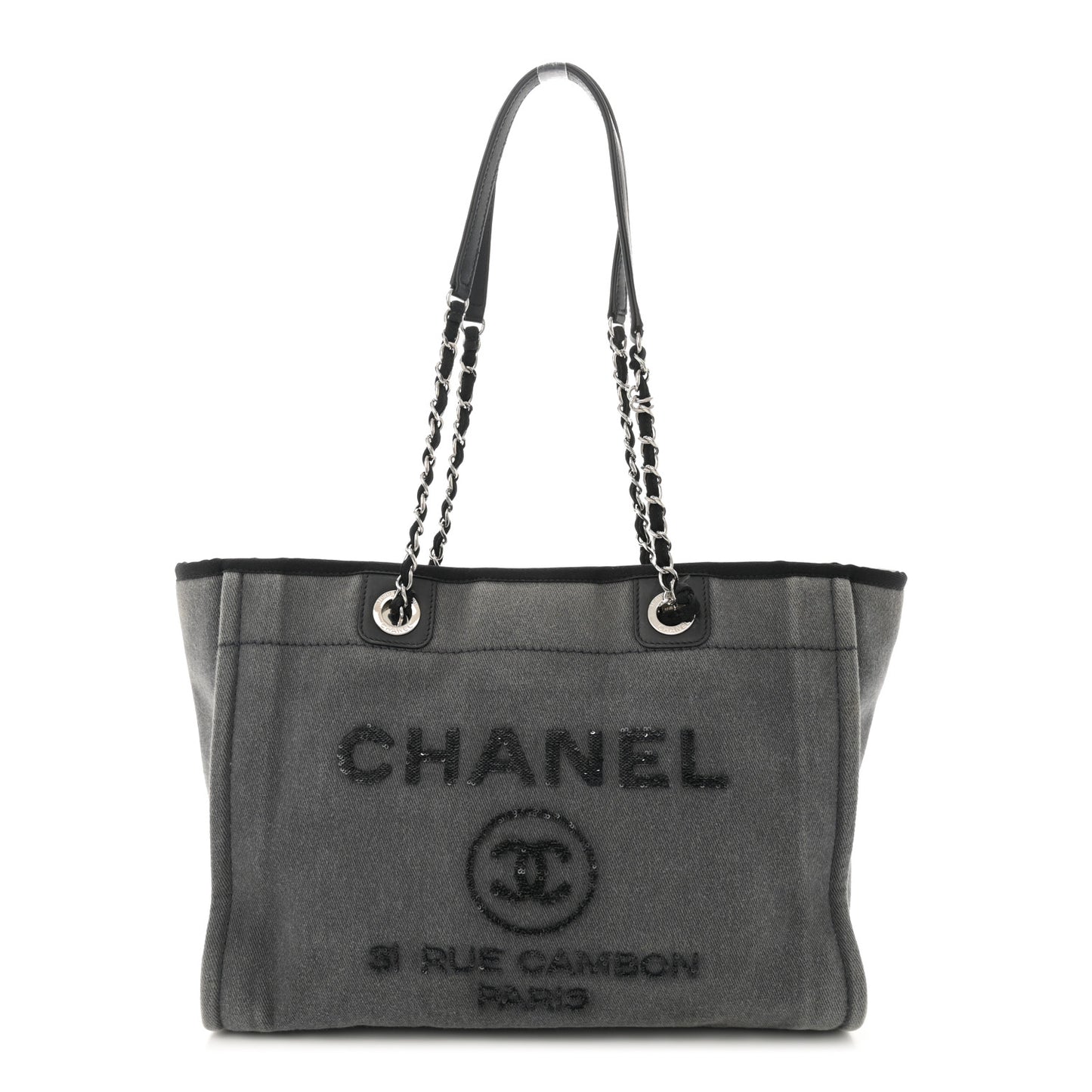 Canvas Sequin Small Deauville Tote Charcoal