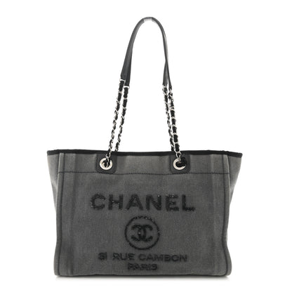Chanel Canvas Sequin Small Deauville Tote Charcoal 1 of 13