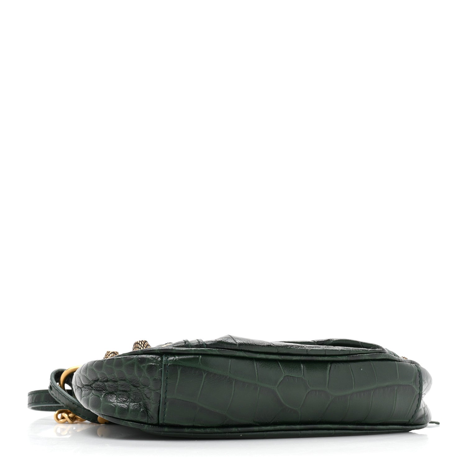 Balenciaga Extra Supple Calfskin Crocodile Embossed Mini Le Cagole Purse With Chain Forest Green 4 of 10