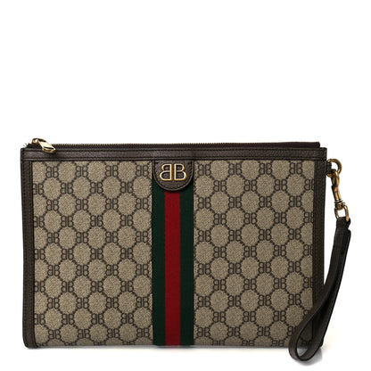 Gucci X BALENCIAGA BB Supreme Monogram Web Ophidia Wristlet Beige New Acero 1 of 8