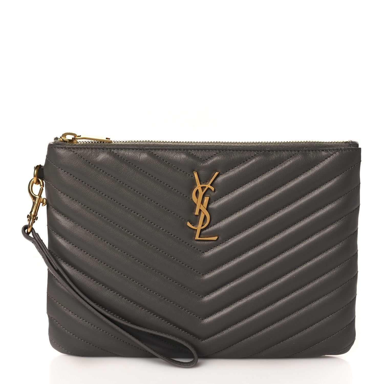Saint Laurent Calfskin Matelasse Monogram Cassandre Tablet Pouch Fog 1 of 6