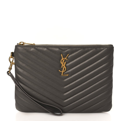 Saint Laurent Calfskin Matelasse Monogram Cassandre Tablet Pouch Fog 1 of 6