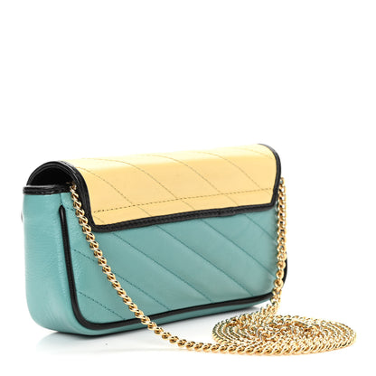 Gucci Azalea Calfskin Enamel Matelasse Diagonal Super Mini Torchon GG Marmont Shoulder Bag Butter Dusty Azure Black Electric Blue 2 of 11