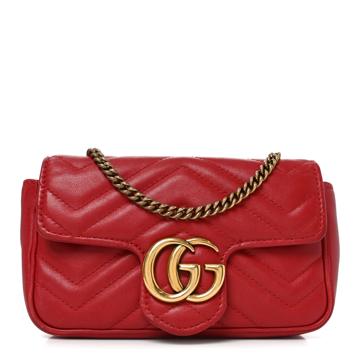 Calfskin Matelasse Super Mini GG Marmont Shoulder Bag Hibiscus Red