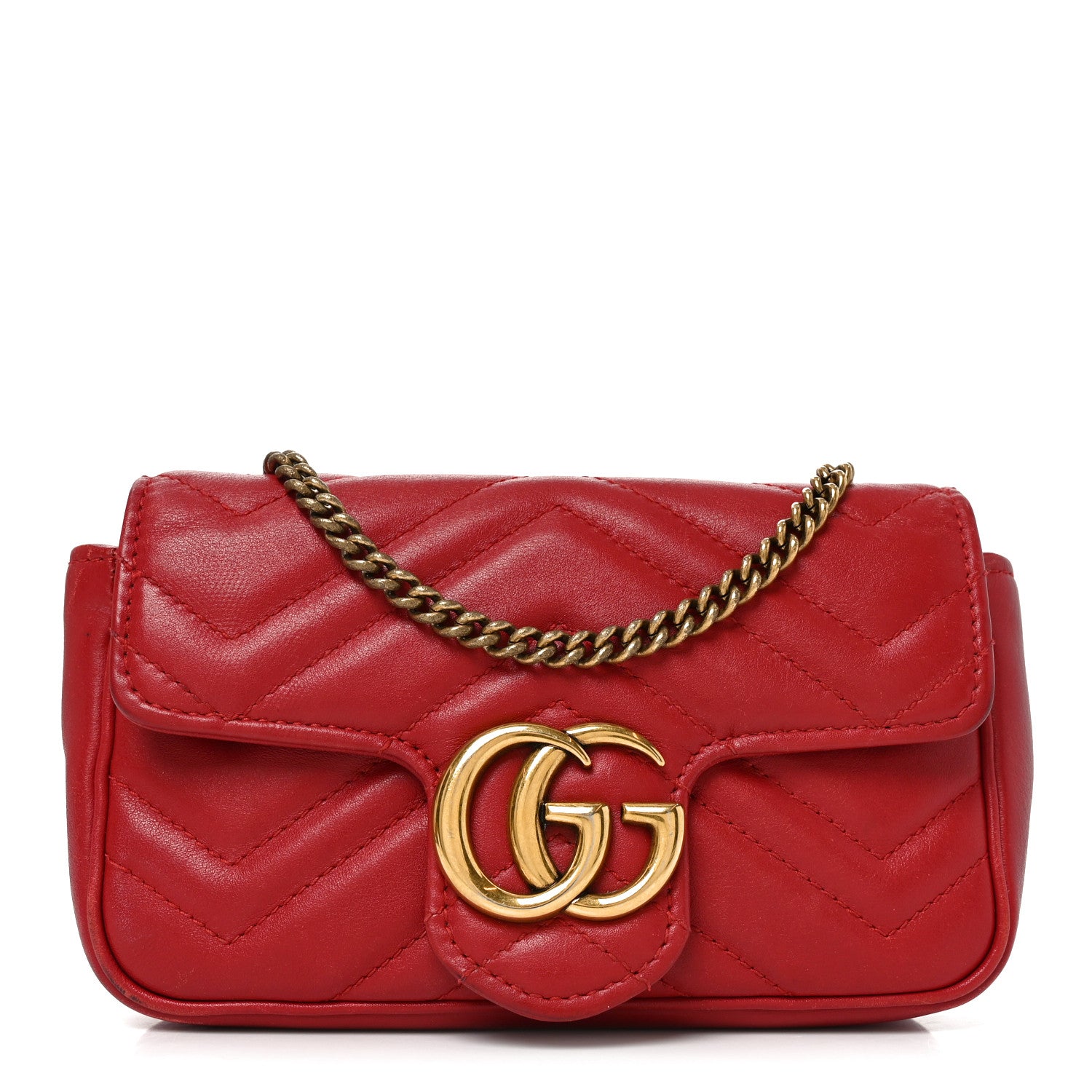 Gucci Calfskin Matelasse Super Mini GG Marmont Shoulder Bag Hibiscus Red 1 of 10