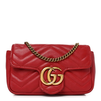 Gucci Calfskin Matelasse Super Mini GG Marmont Shoulder Bag Hibiscus Red 1 of 10