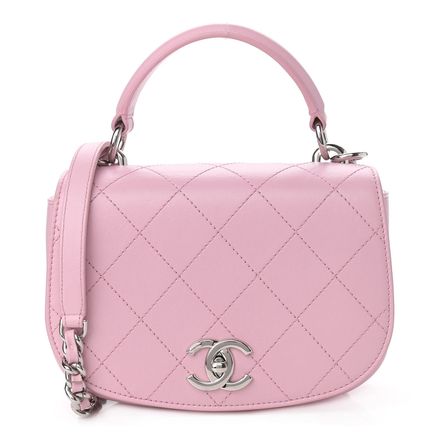 Calfskin Stitched Small Ring My Bag Flap Crossbody Pink