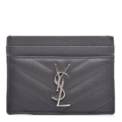 Saint Laurent Grain De Poudre Matelasse Chevron Monogram Credit Card Case Coal 1 of 8