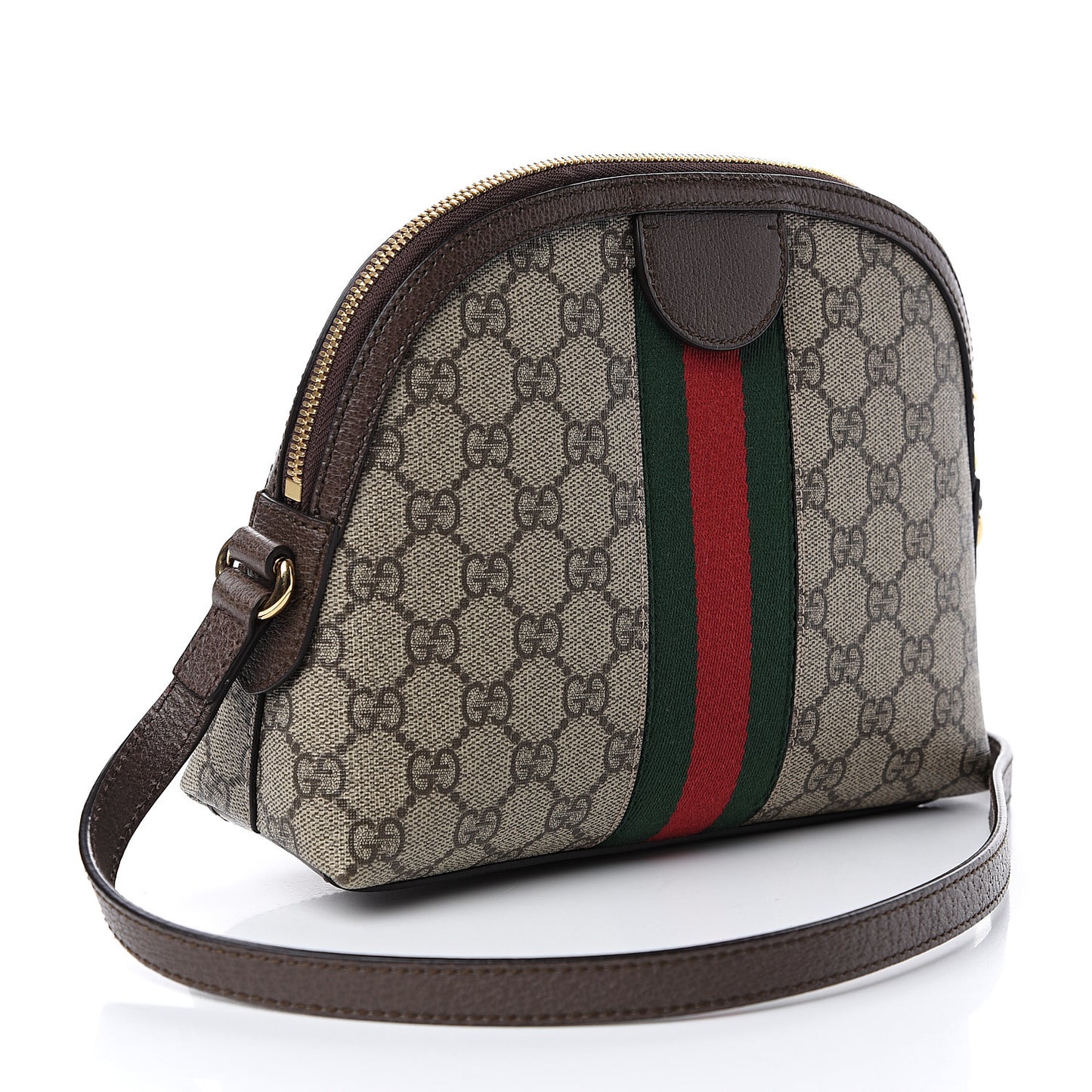 GG Supreme Monogram Textured Dollar Calfskin Web Small Ophidia Dome Shoulder Bag Beige Ebony New Acero