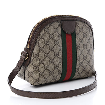 Gucci GG Supreme Monogram Textured Dollar Calfskin Web Small Ophidia Dome Shoulder Bag Beige Ebony New Acero 2 of 9