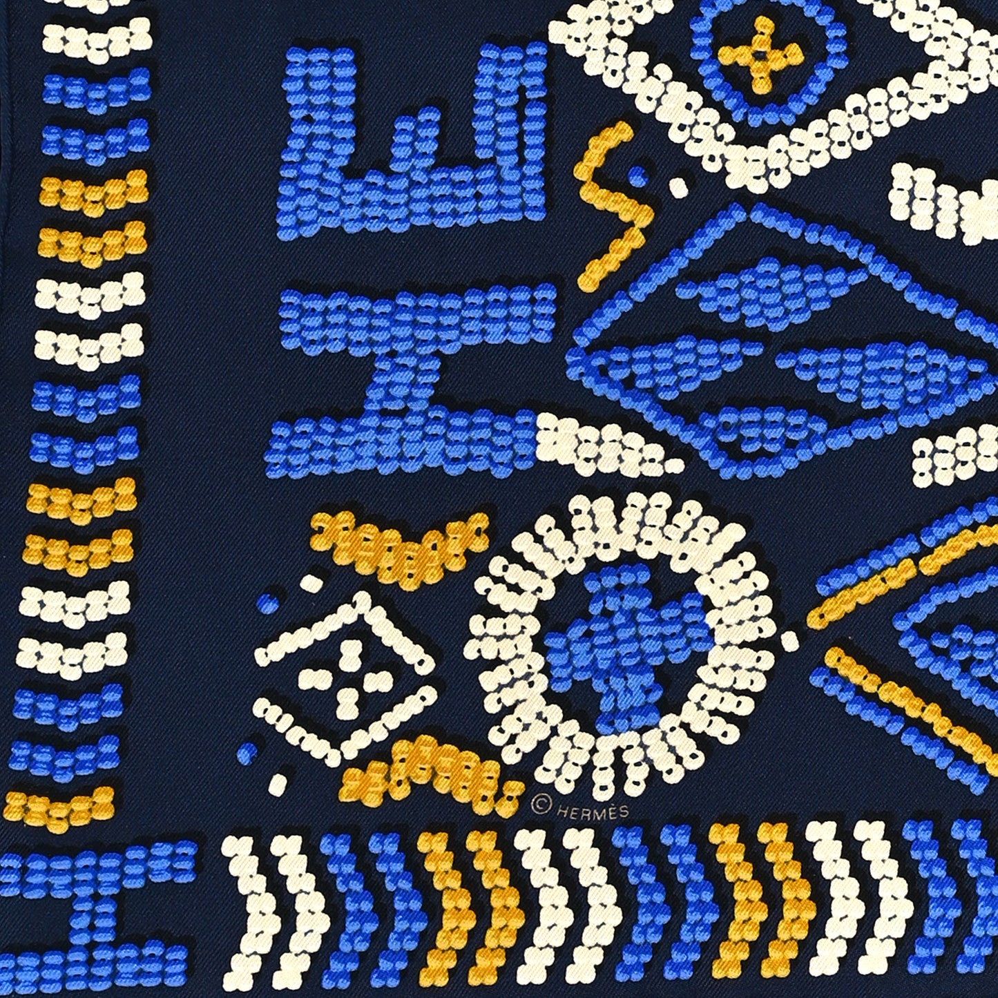 Silk Twill Kelly En Perles Shawl 140 Marine Bleu Roy