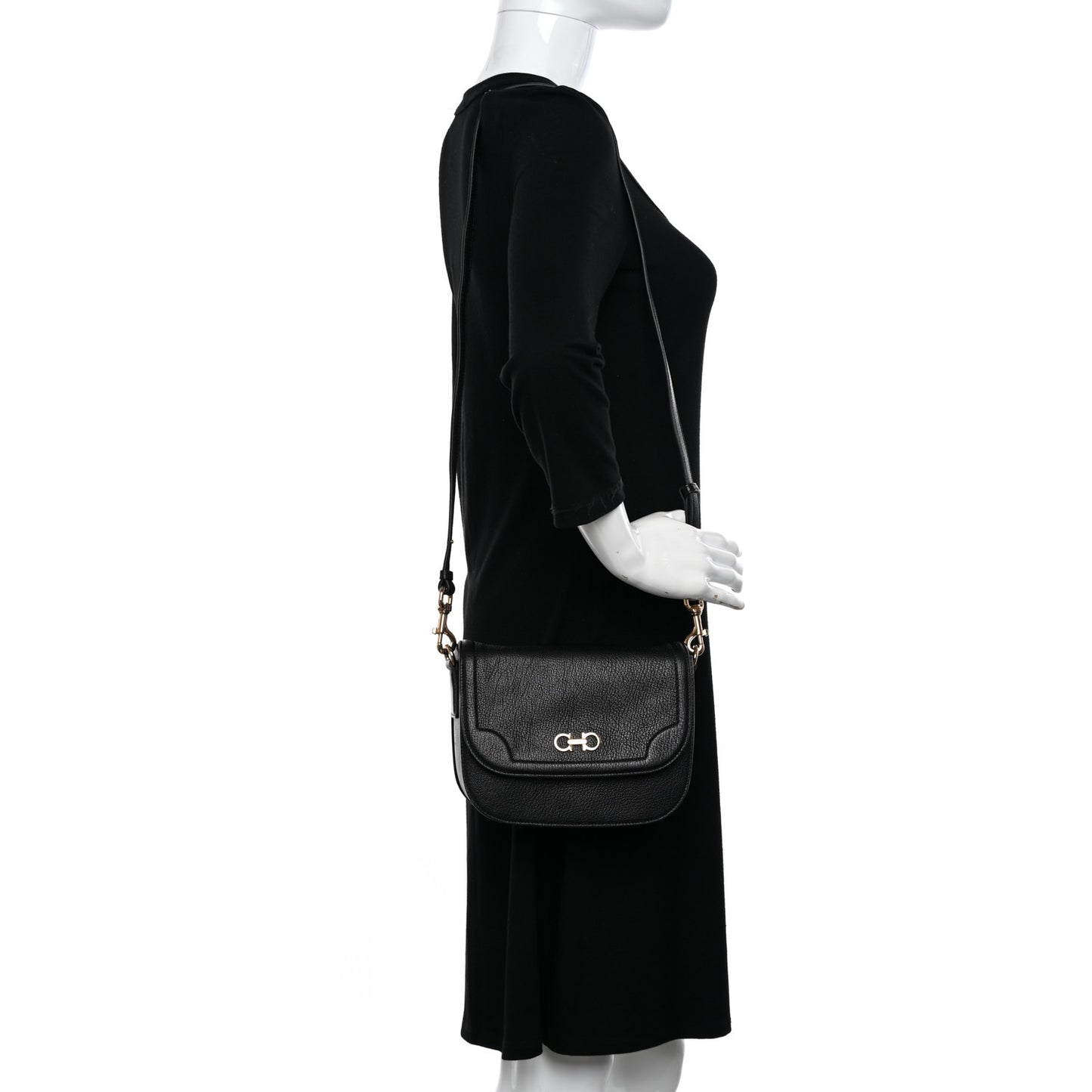 Grained Calfskin Small Greta Shoulder Bag Black