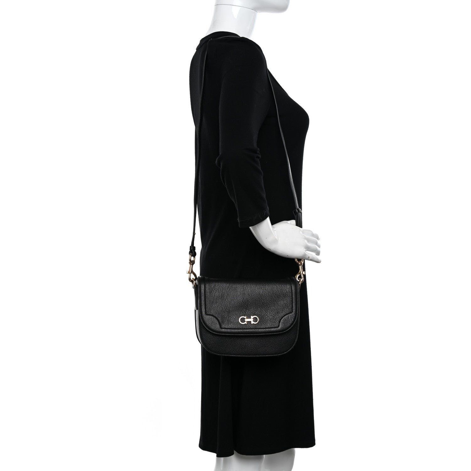 Salvatore Ferragamo Grained Calfskin Small Greta Shoulder Bag Black 2 of 9