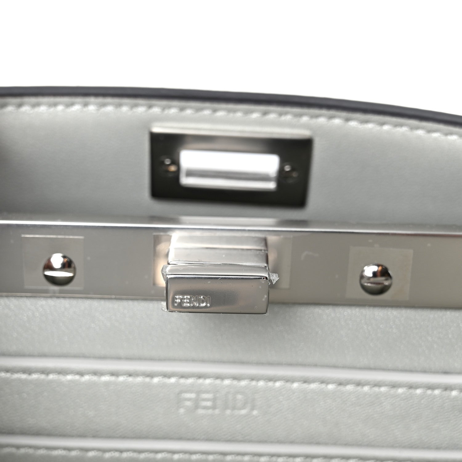 Fendi Iridescent Crystal Vitello Laminato Suede FF Petite Peekaboo I SEE U Satchel Cappuccino 7 of 10