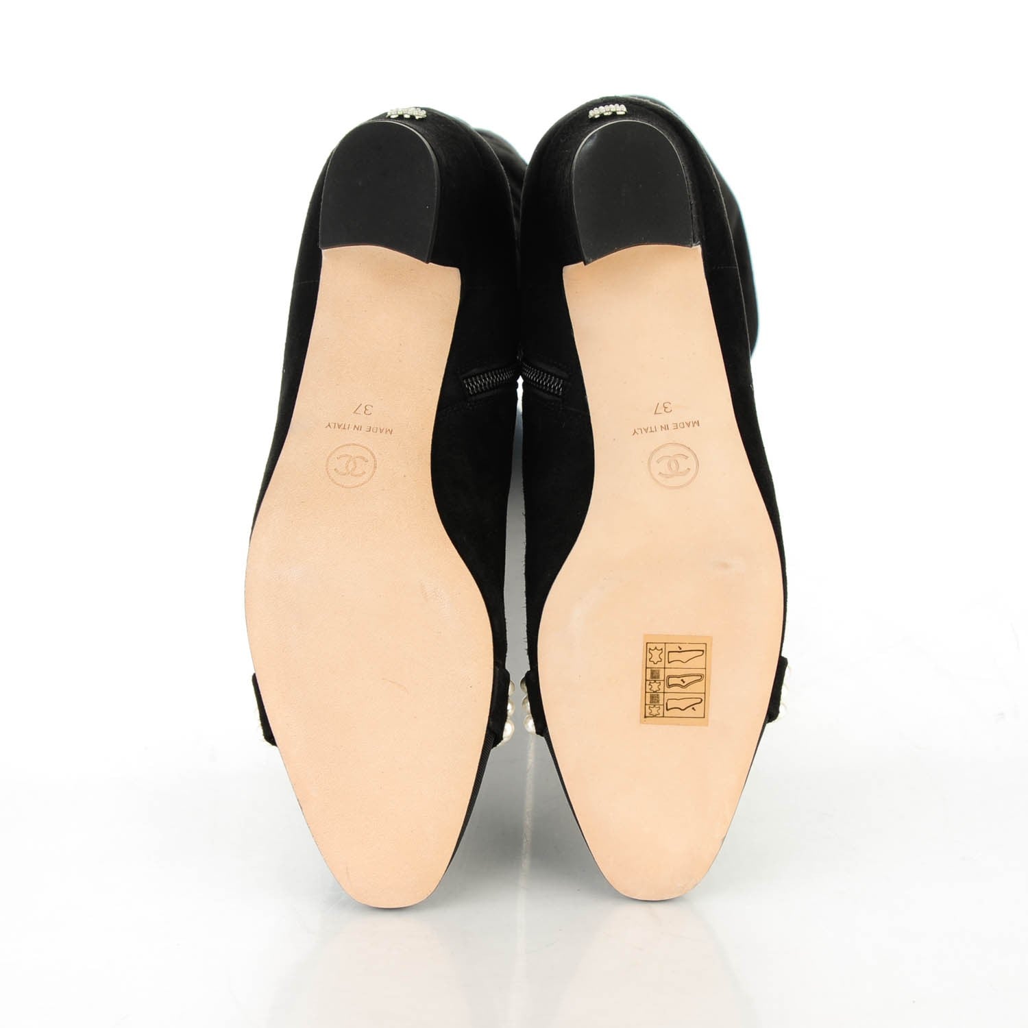 Chanel Suede Grosgrain Pearl CC Cap Toe High Boots 37 Black 5 of 7