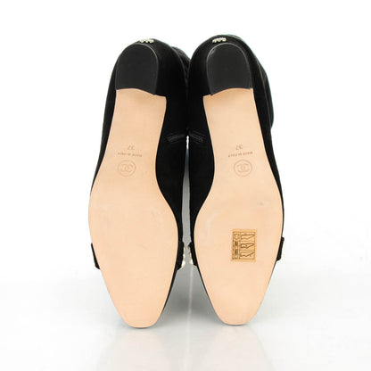 Chanel Suede Grosgrain Pearl CC Cap Toe High Boots 37 Black 5 of 7