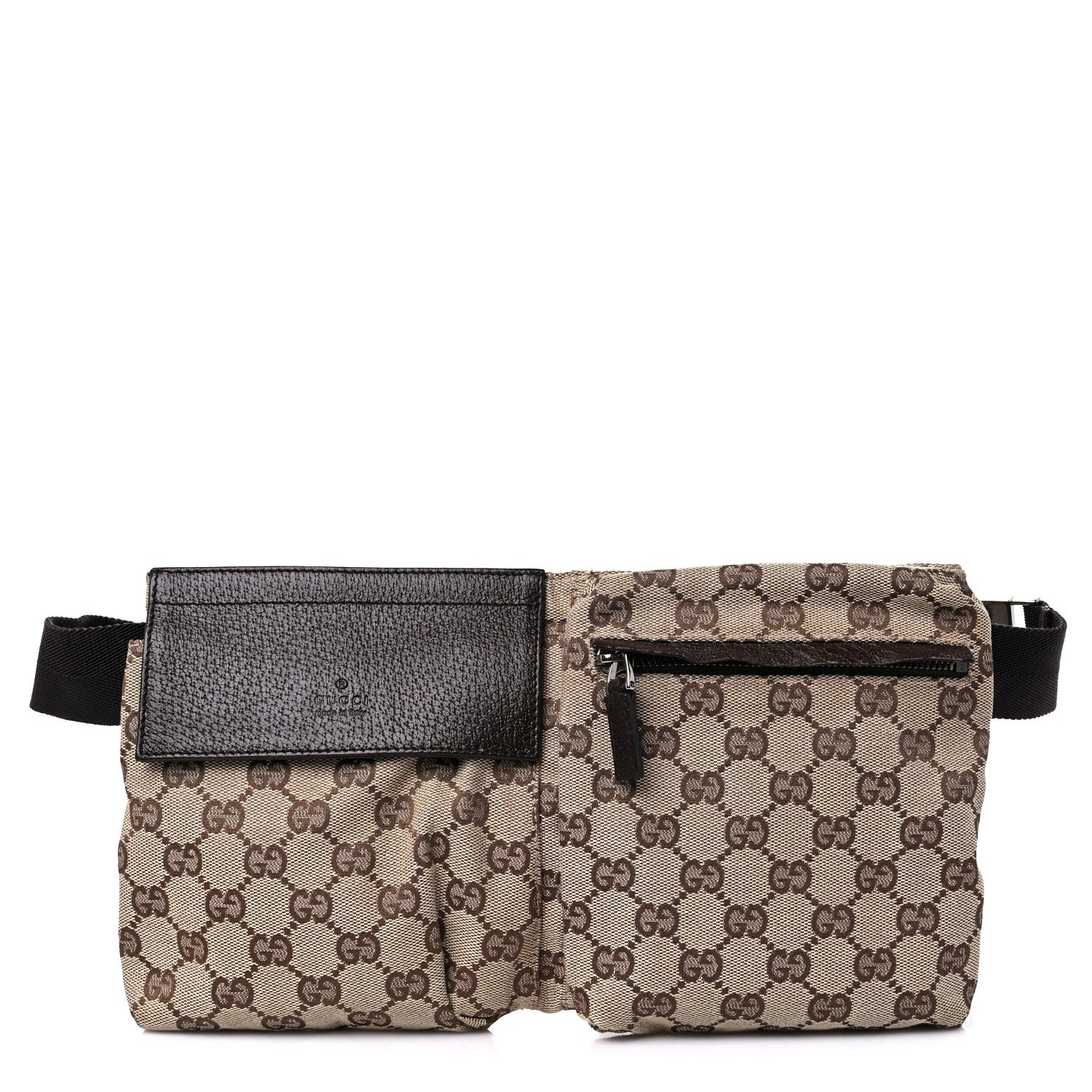 Gucci GG Monogram Double Pocket Belt Bag Dark Brown 1 of 13