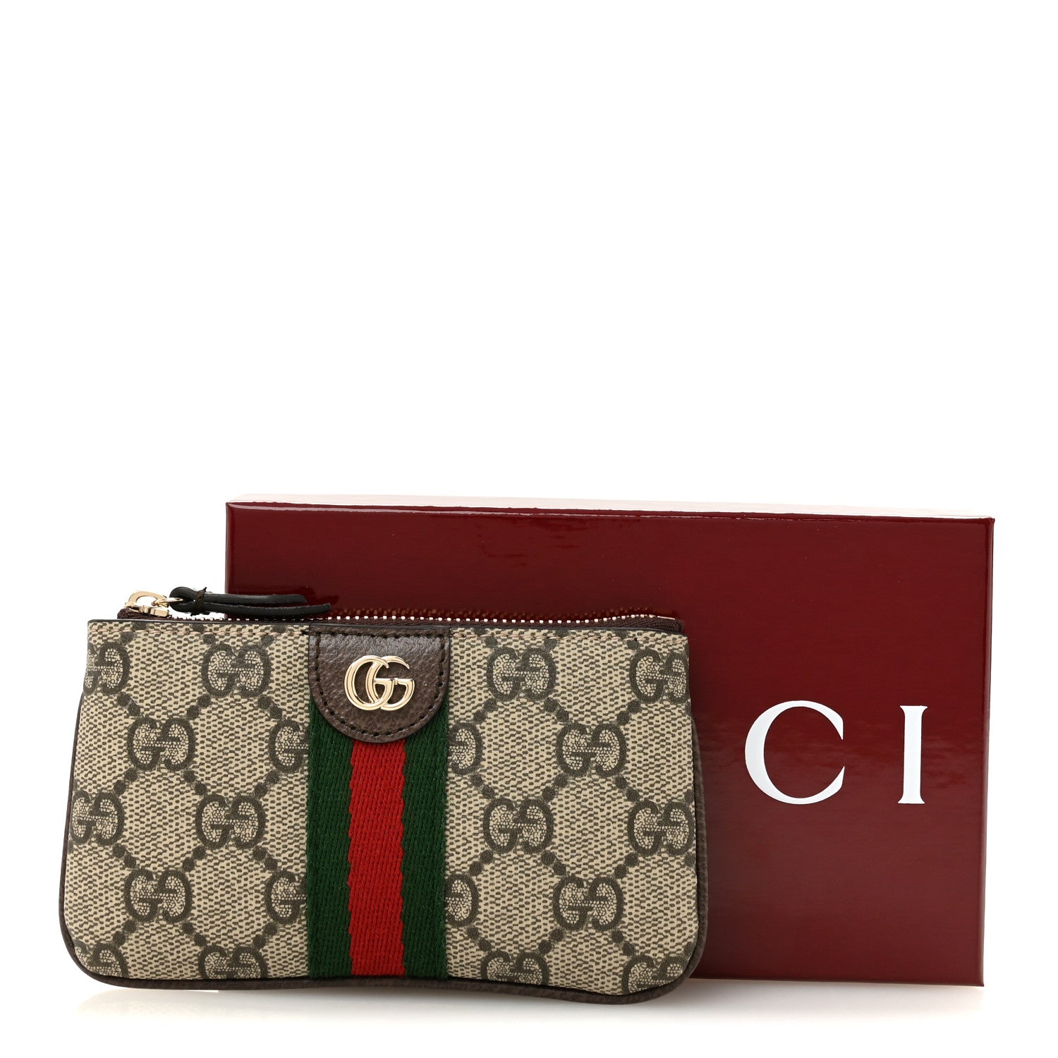 Gucci GG Supreme Monogram Web Ophidia Zip Key Pouch Brown 9 of 9