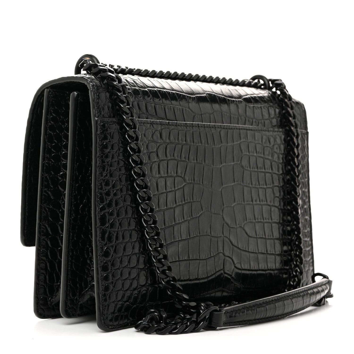 Saint Laurent Calfskin Crocodile Embossed Medium Monochrome Monogram Sunset Black 3 of 12