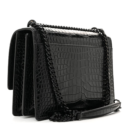 Saint Laurent Calfskin Crocodile Embossed Medium Monochrome Monogram Sunset Black 3 of 12
