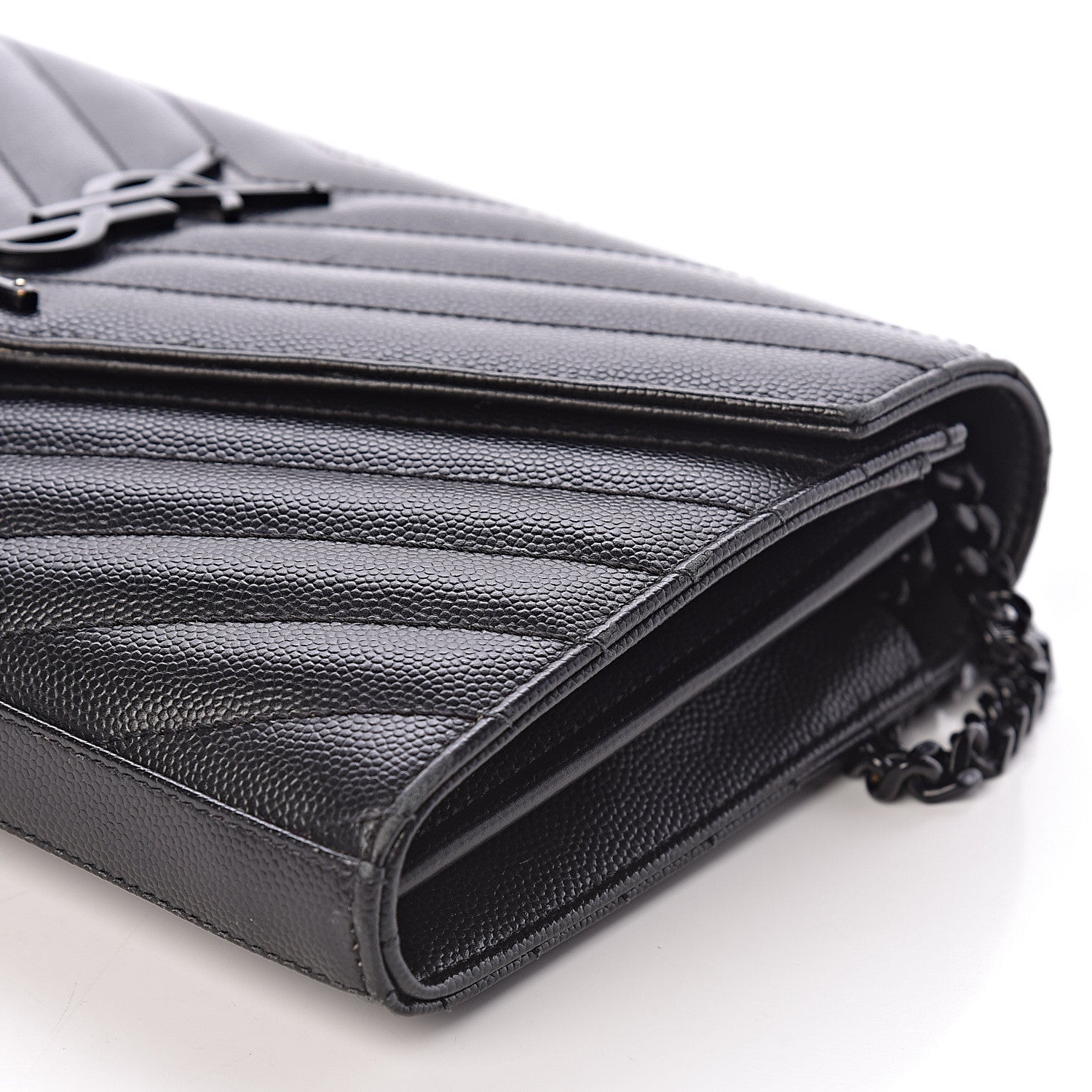 Saint Laurent Grain De Poudre Matelasse Chevron Monogram Chain Wallet Black 9 of 9