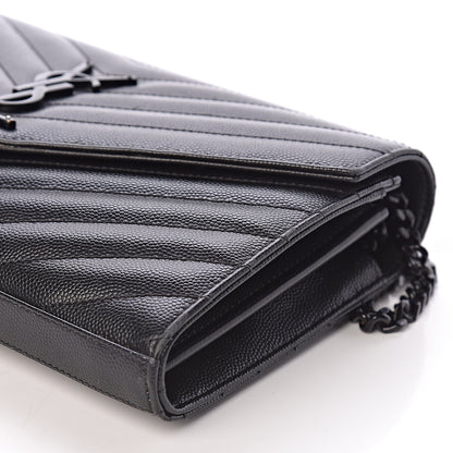 Saint Laurent Grain De Poudre Matelasse Chevron Monogram Chain Wallet Black 9 of 9