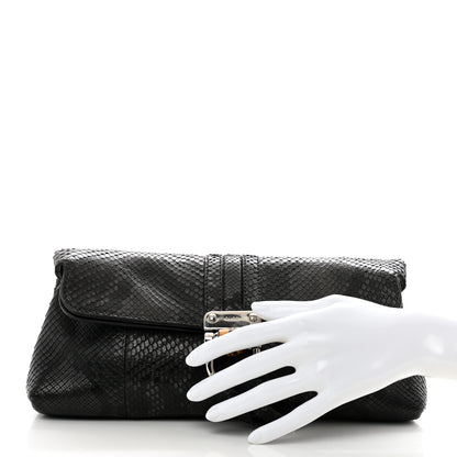 Gucci Snakeskin Bamboo Croisette Clutch Black Blue 3 of 10