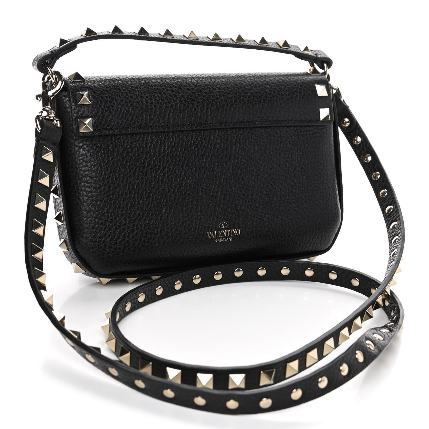 Grainy Calfskin Rockstud Crossbody Pouch Black