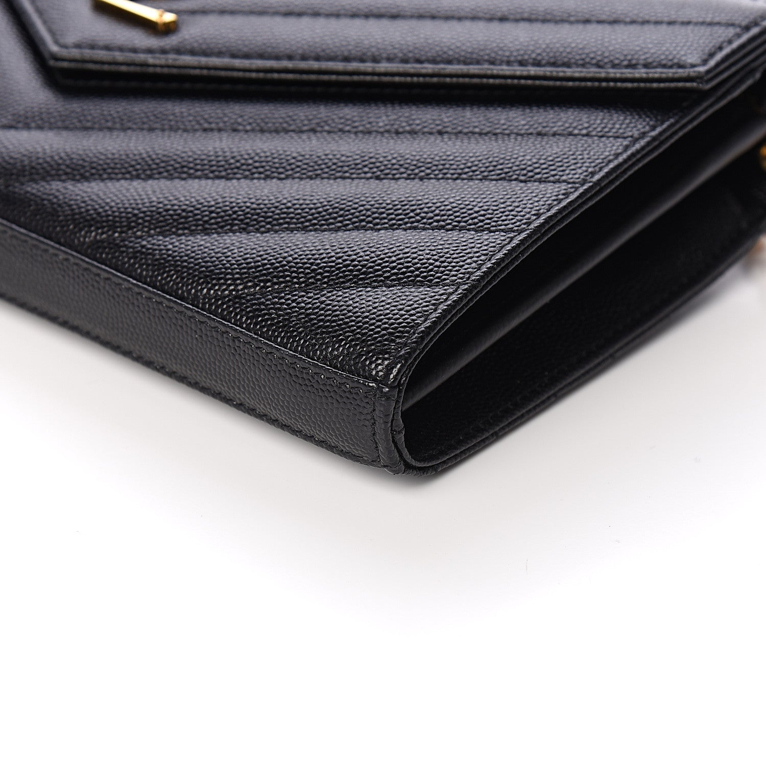 Saint Laurent Grain De Poudre Matelasse Chevron Monogram Chain Wallet Black 8 of 10