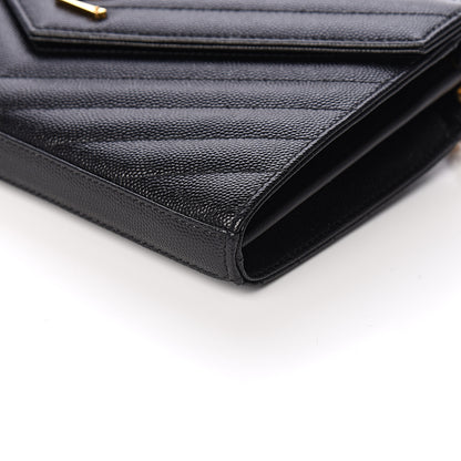 Saint Laurent Grain De Poudre Matelasse Chevron Monogram Chain Wallet Black 8 of 10