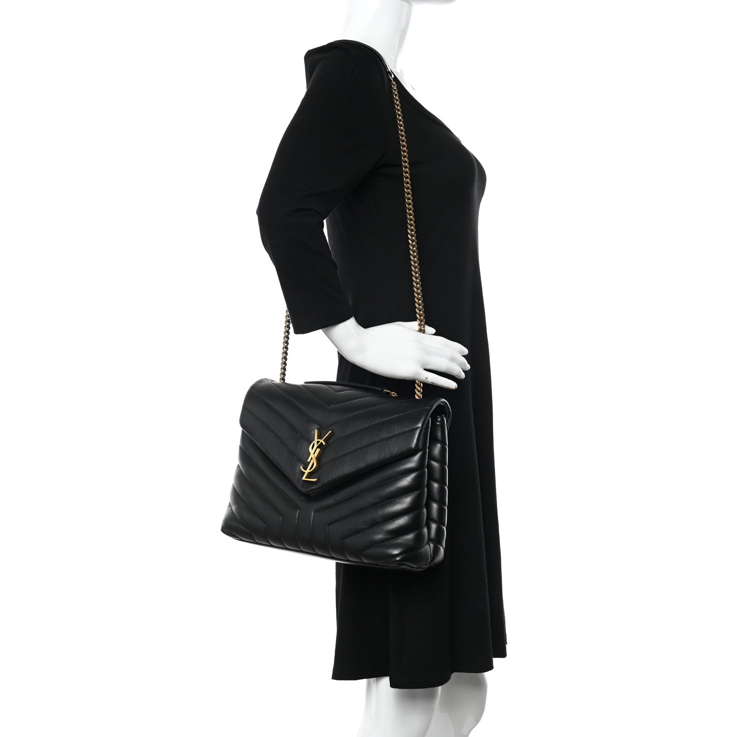 Saint Laurent Calfskin Y Quilted Monogram Medium Loulou Chain Satchel Black 2 of 11