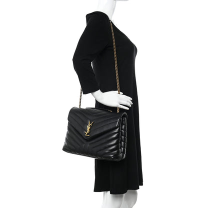Saint Laurent Calfskin Y Quilted Monogram Medium Loulou Chain Satchel Black 2 of 11