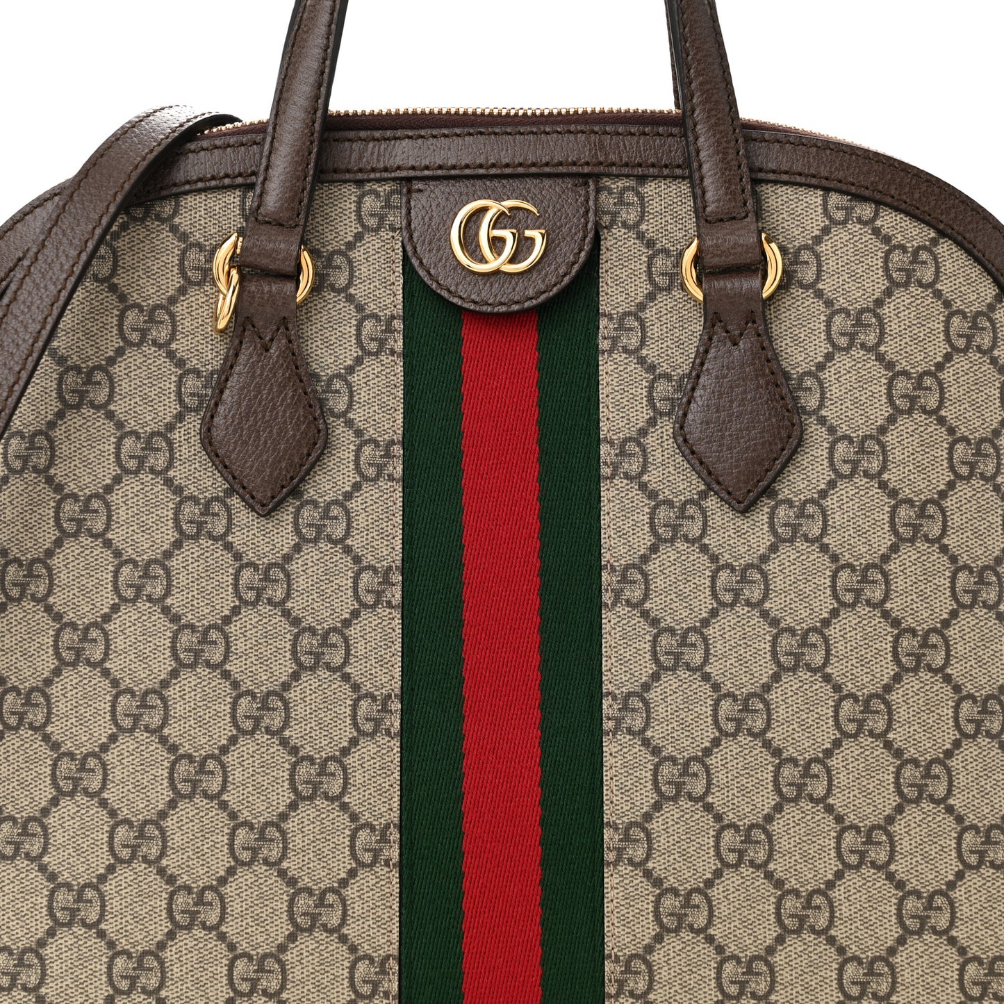GG Supreme Monogram Web Medium Ophidia Top Handle Dome Bag Brown