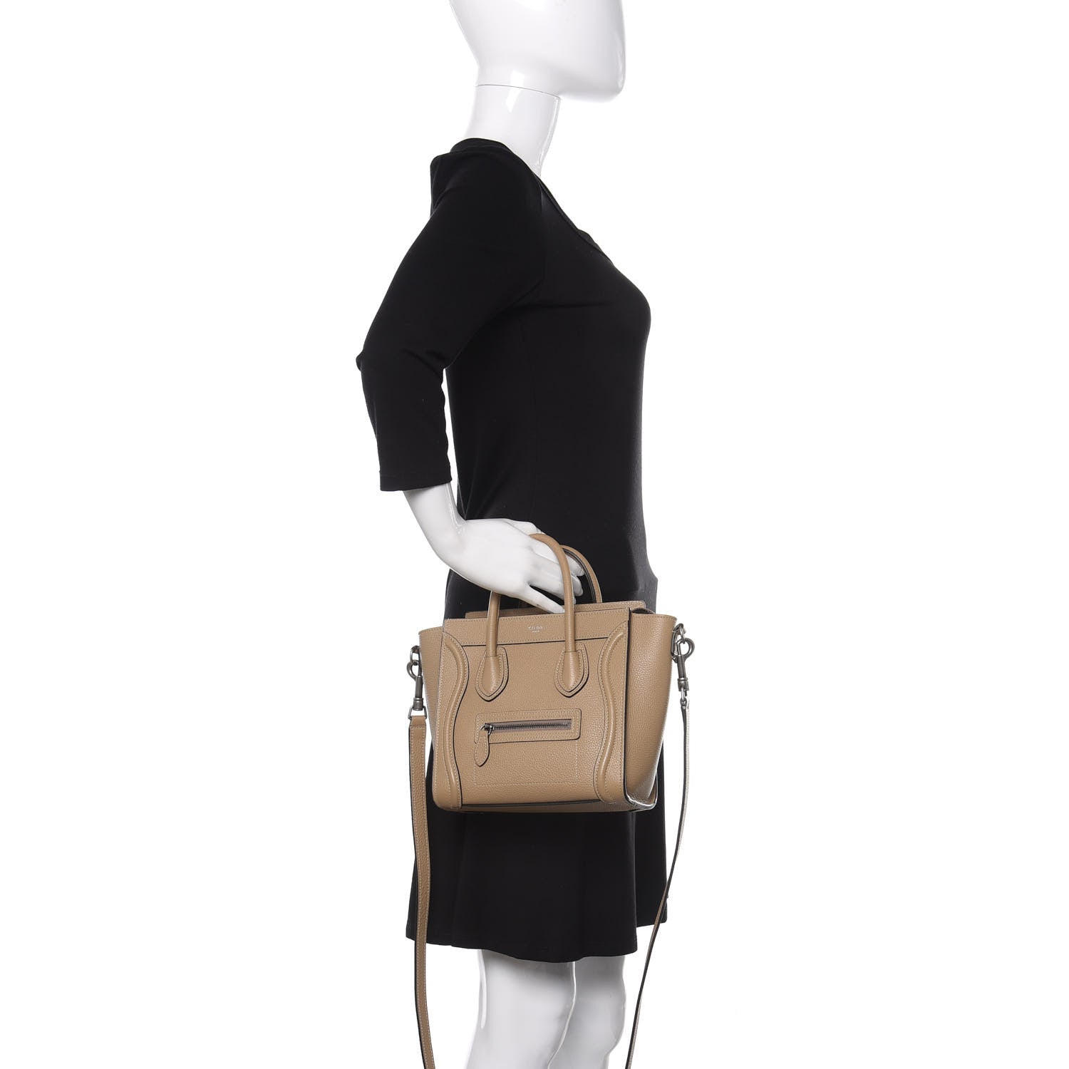 Celine Drummed Calfskin Nano Luggage Dune 3 of 12
