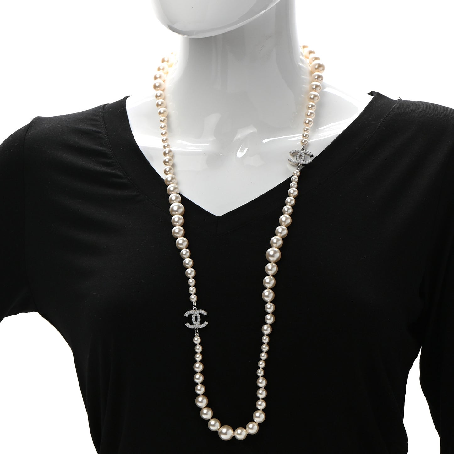 Pearl Multistrand CC Long Necklace Pearly White