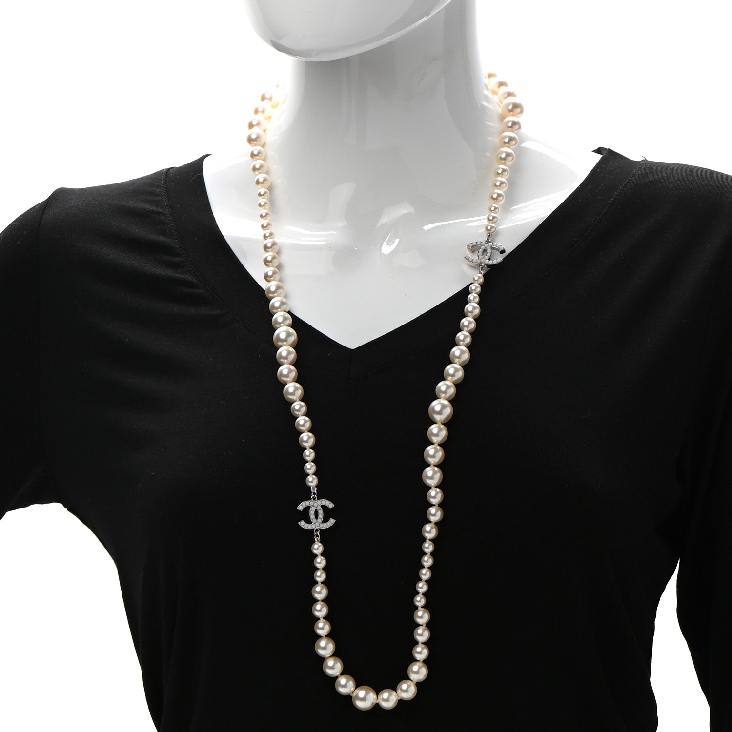 Chanel Pearl Multistrand CC Long Necklace Pearly White 2 of 6