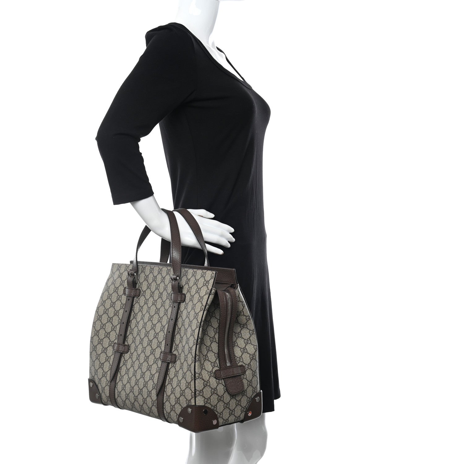 Gucci GG Supreme Monogram Textured Dollar Calfskin Medium Detail Tote Beige Ebony New Acero 3 of 10