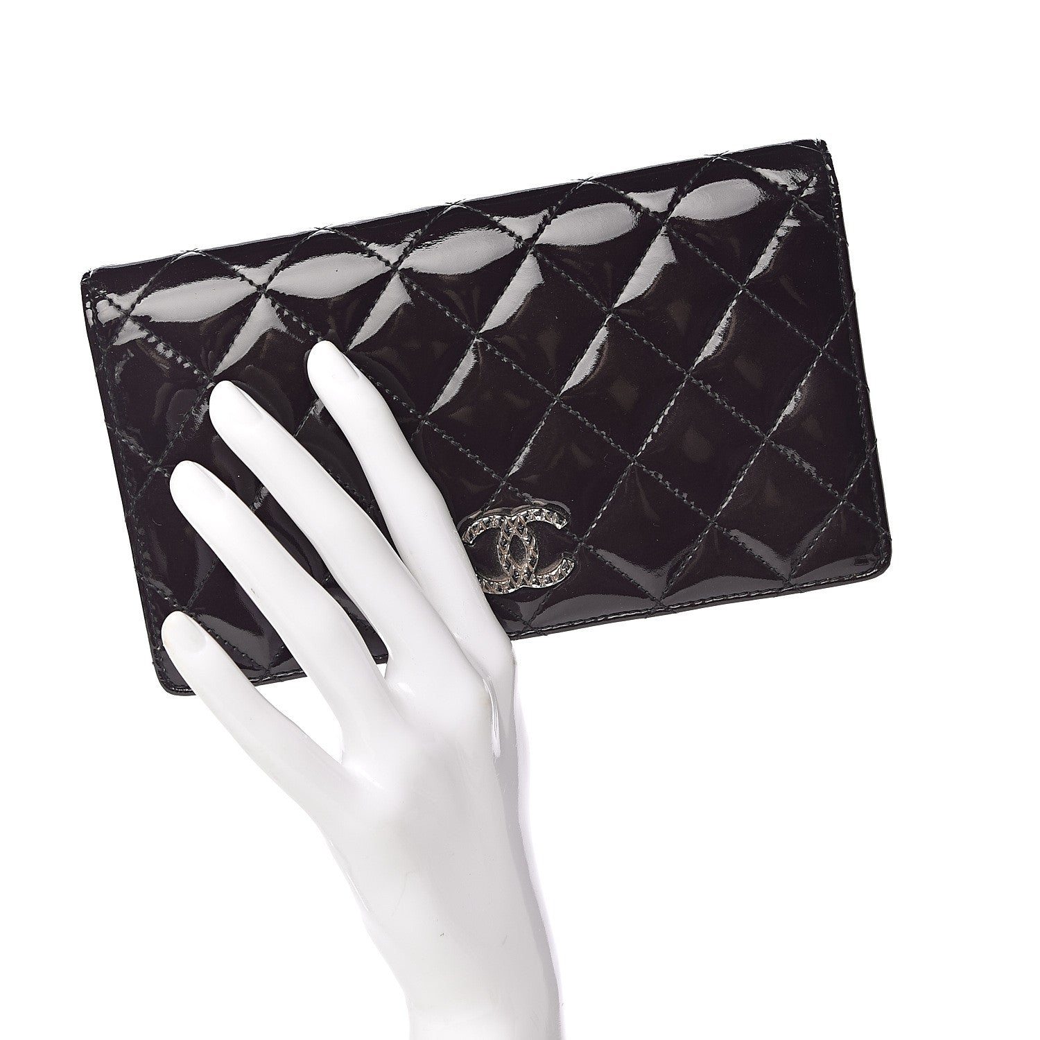 Chanel Patent Quilted Brilliant Yen Wallet Black 2 of 9