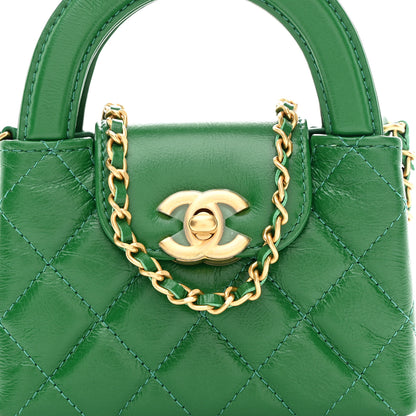 Chanel Shiny Aged Calfskin Quilted Mini Nano Kelly Shopper Green 8 of 10
