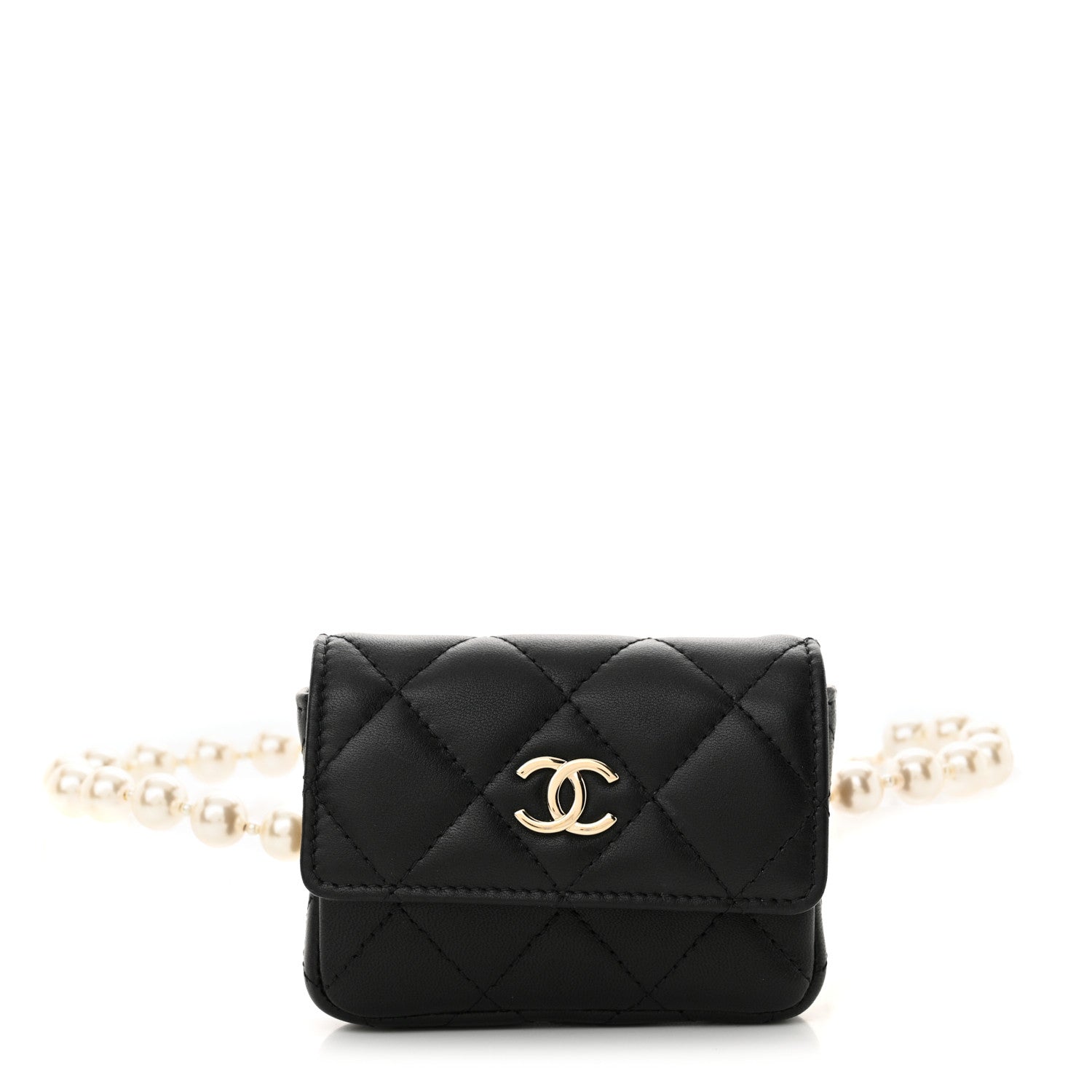 Chanel Lambskin Quilted Pearl Chain Belt Bag Black 1 of 12