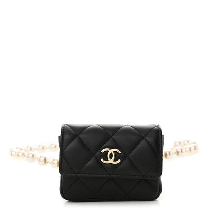 Chanel Lambskin Quilted Pearl Chain Belt Bag Black 1 of 12