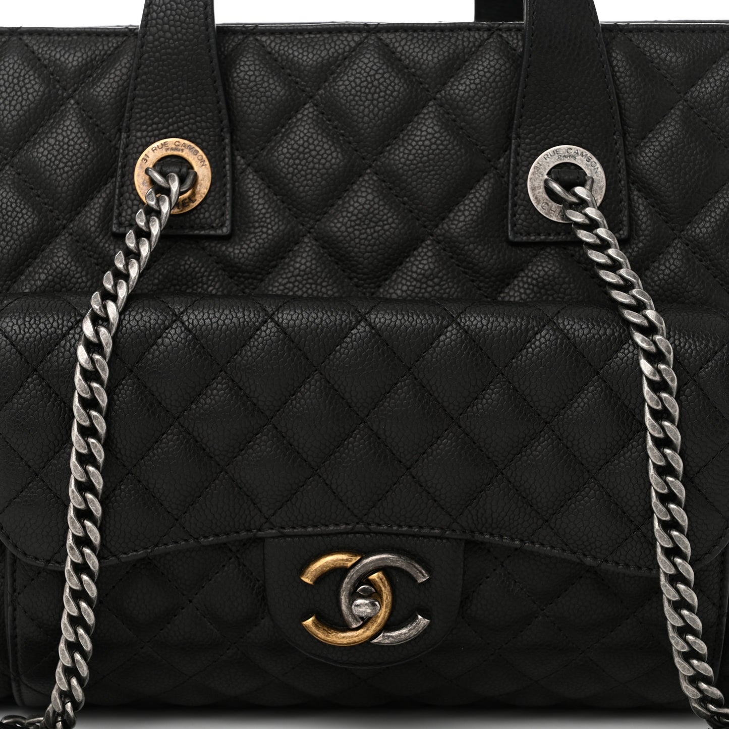 Caviar Quilted Large Casual Pocket Tote Black
