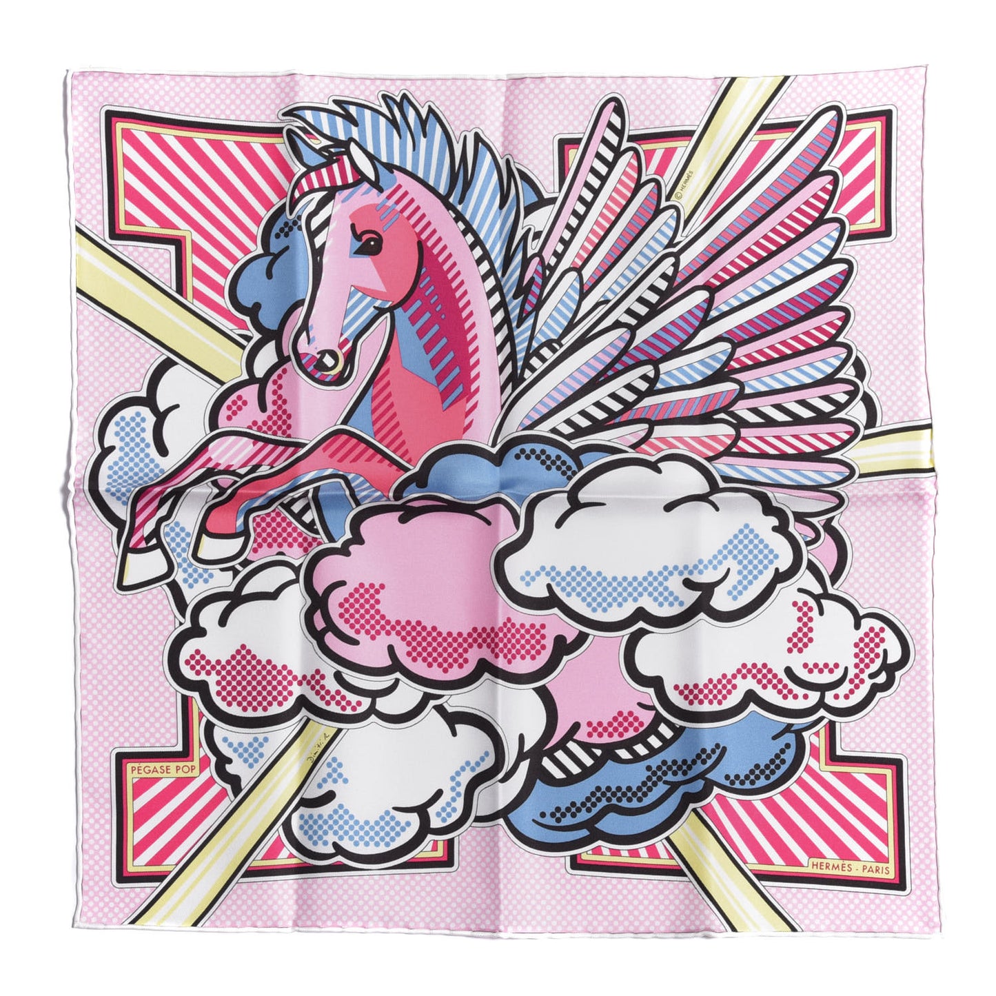 Silk Pegase Pop Pocket Square Rose Bleu Jean Jaune