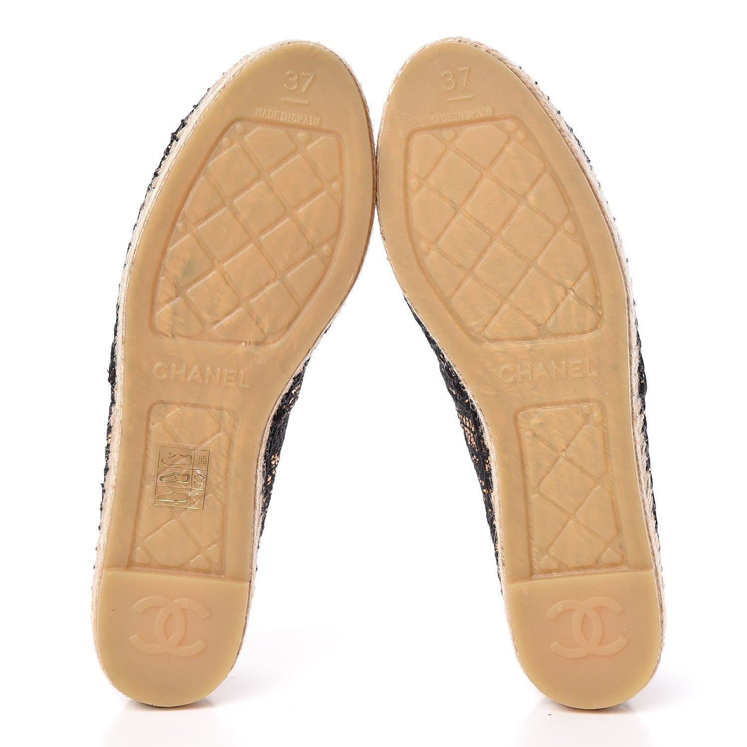 Chanel Metallic Tweed Grosgrain CC Espadrilles 37 Black Gold 5 of 10