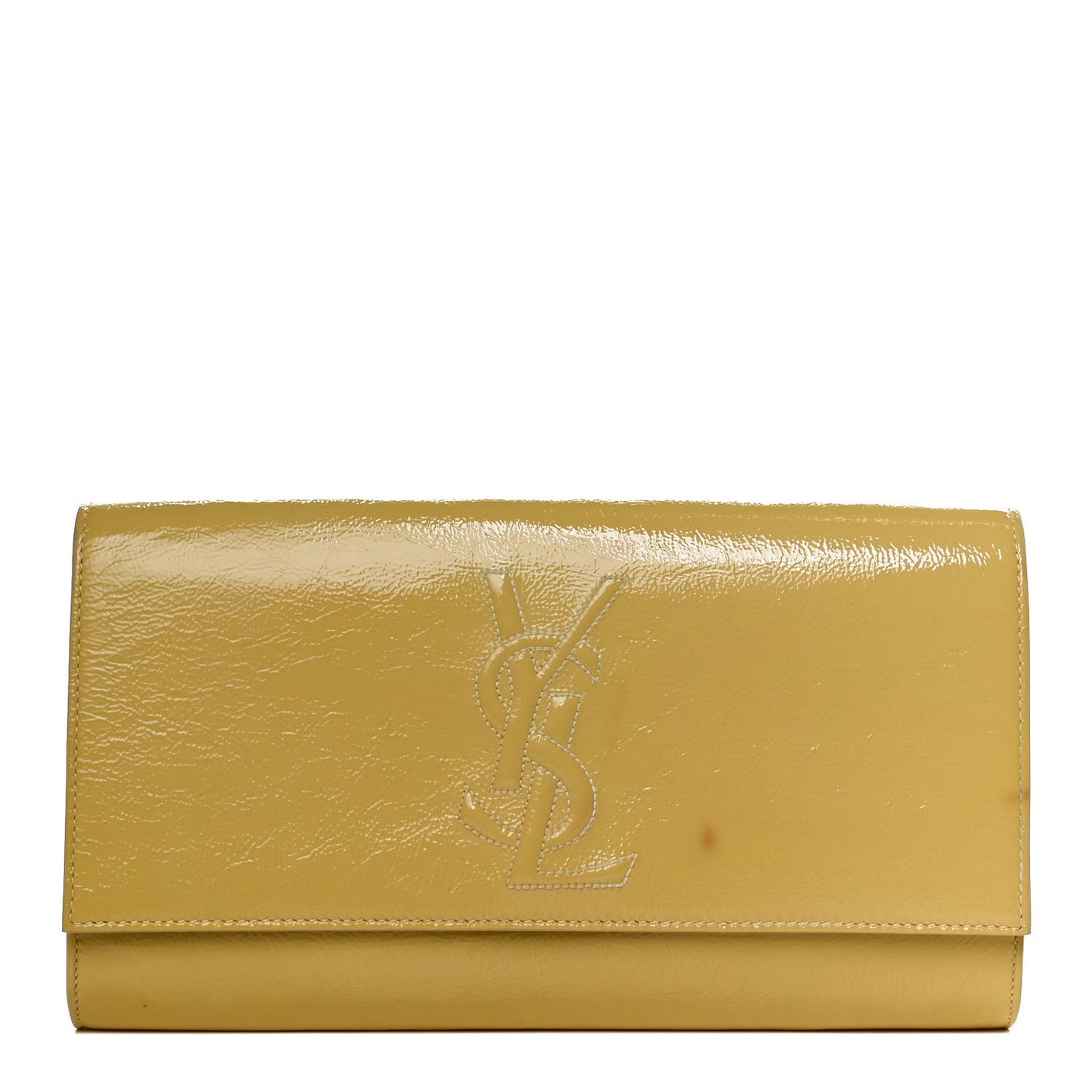 Textured Patent Calfskin Monogram Large Belle De Jour Clutch Lemon