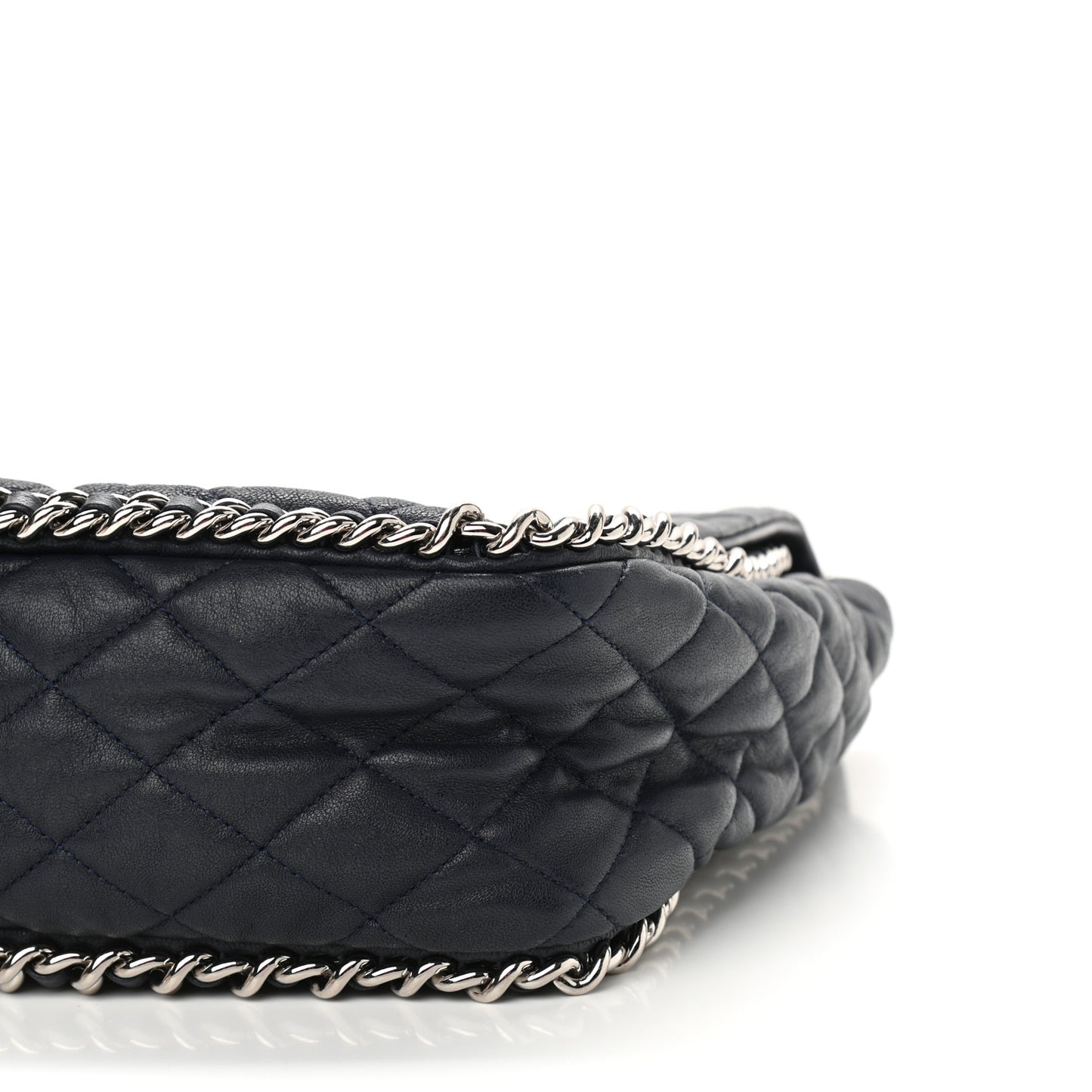Washed Lambskin Quilted Chain Around Maxi Flap Dark Navy Blue