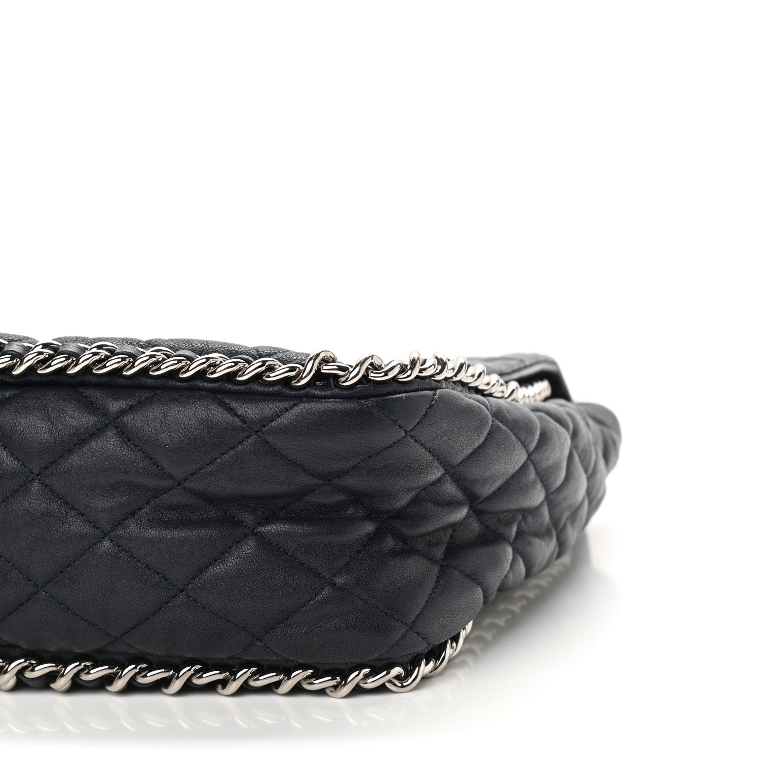 Chanel Washed Lambskin Quilted Chain Around Maxi Flap Dark Navy Blue 10 of 11