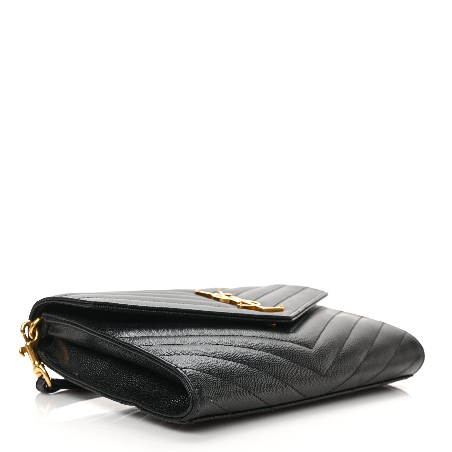 Grain De Poudre Matelasse Chevron Monogram Envelope Clutch Black